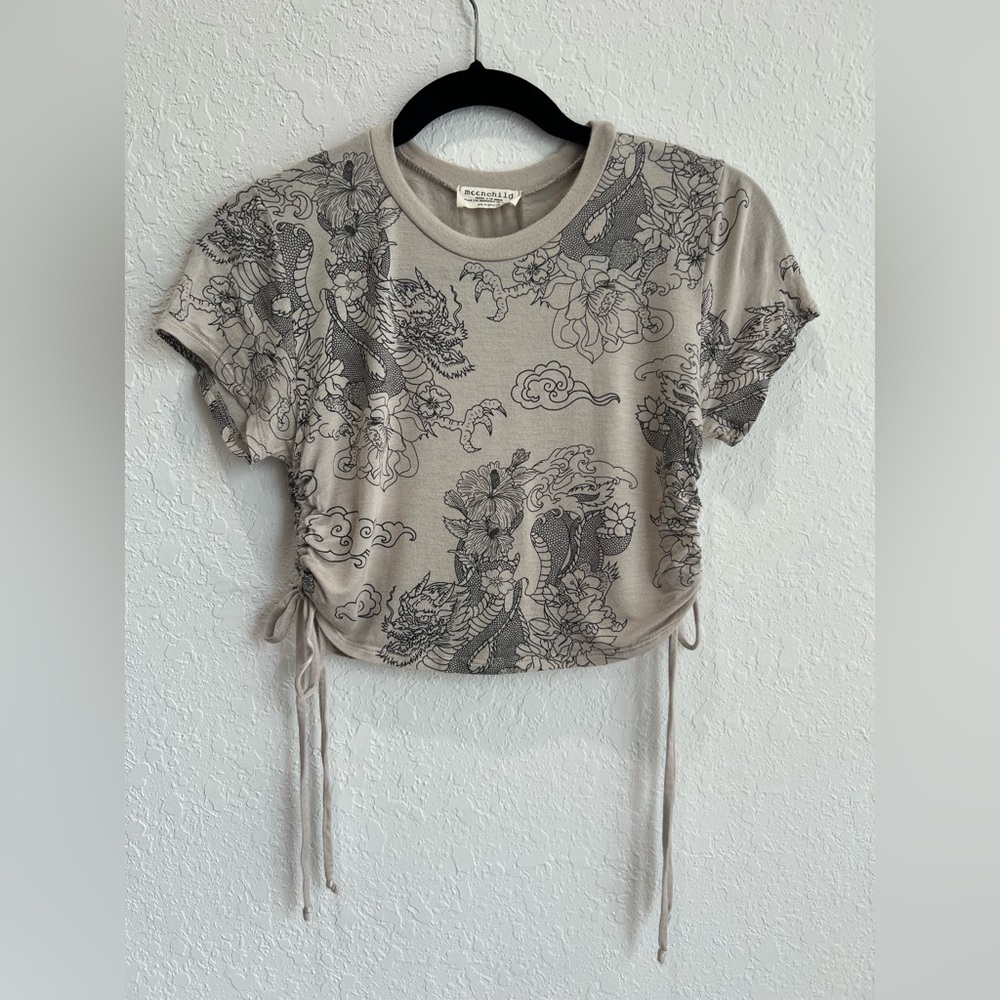 Moonchild Dragon Graphic Crop‎ Top with Adjustable Ties Size Small